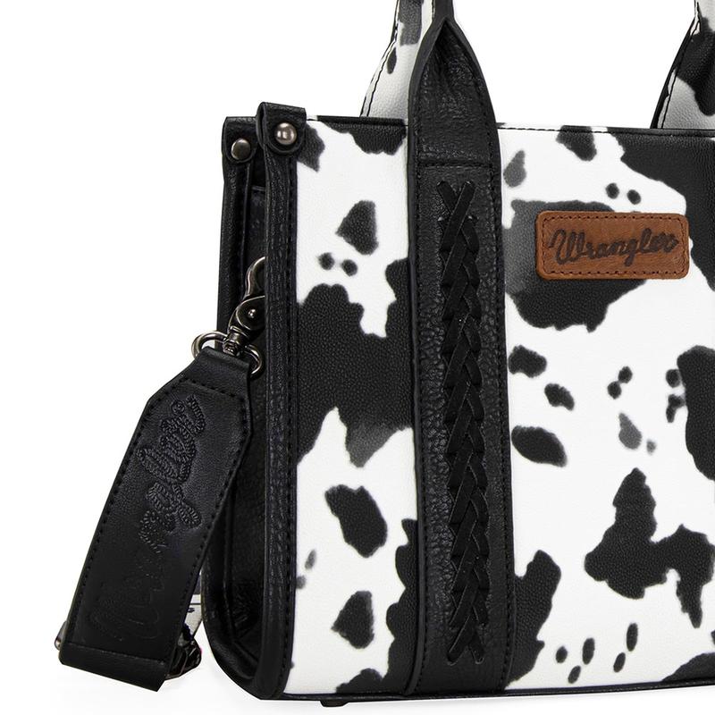 Wrangler Cow Print Tote Bag for Women Western Purse Boho Top Handle Stachel Handbag with Guitar Strap Gift Black, XY WG133-8120SBK wrangler tote bag