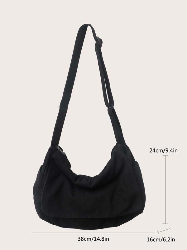 Women's Casual Plain Canvas Zipper Shoulder Bag,  Large Capacity Travel Bag for Women & Men, Simple All-match Adjustabale Bag for Daily Life