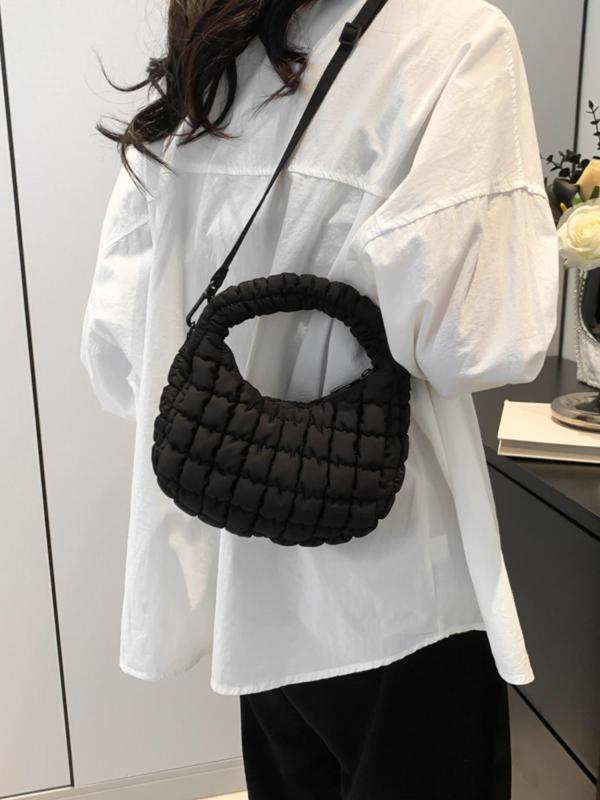 Women's Solid Color Puffer Quilted Nylon Crossbody Bag, Cute Shoulder Strap Cloud Puff Shoulder Bag, Suitable for Daily Use, Casual, Trendy and Versatile High-quality Daily Commuter Bag