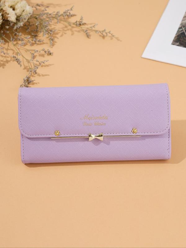 Women's Letter Pattern Bow Buckle Long Wallet,  Multi-card Slot Pu Leather Long Wallet, Fashionable Purse for Daily Used