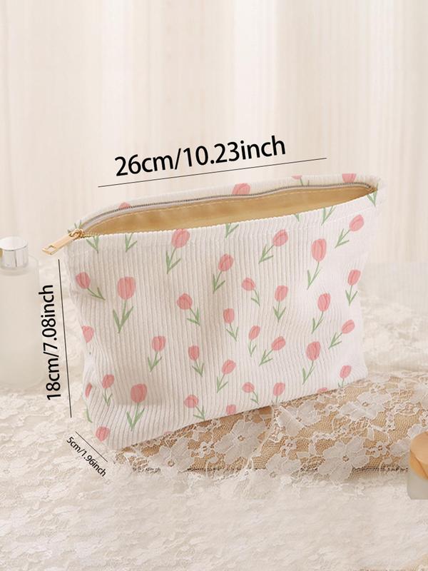 Floral Pattern Corduroy Cosmetic Bag, Multi-functional Makeup Bag, Travel Cosmetic Bag, Suitable for Leisure Travel, Business Trips