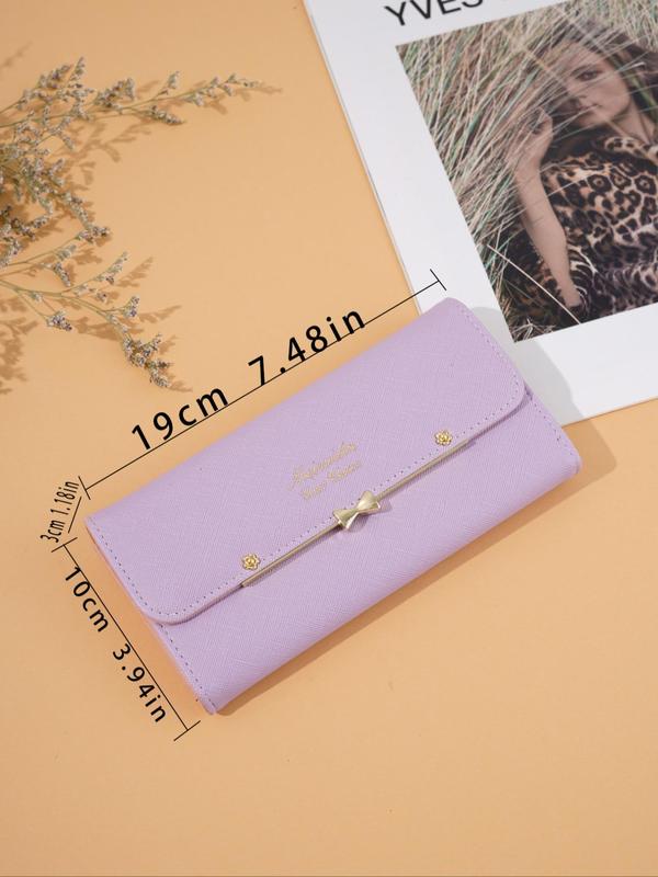 Women's Letter Pattern Bow Buckle Long Wallet,  Multi-card Slot Pu Leather Long Wallet, Fashionable Purse for Daily Used