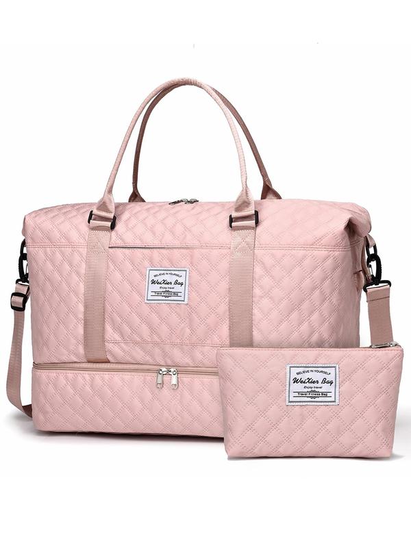 Summer 2024 Plain Quilted Oxford Cloth Tote Bag Shoulder Bag with Bag Charm, Large Travel Bags with Adjustable Shoulder Strap, Sports Fitness Bag, Travel Essentials, Travel Accessories 2024, Fall Outfits, Fall Freshness, Luxury Designer bag