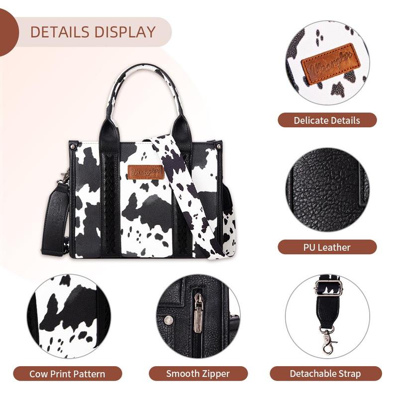 Wrangler -- Concealed Carry Moo Moo Cow Print Tote Handbag - Large Capacity Tote with Zipper for Phones, Cosmetics, Keys, Purses