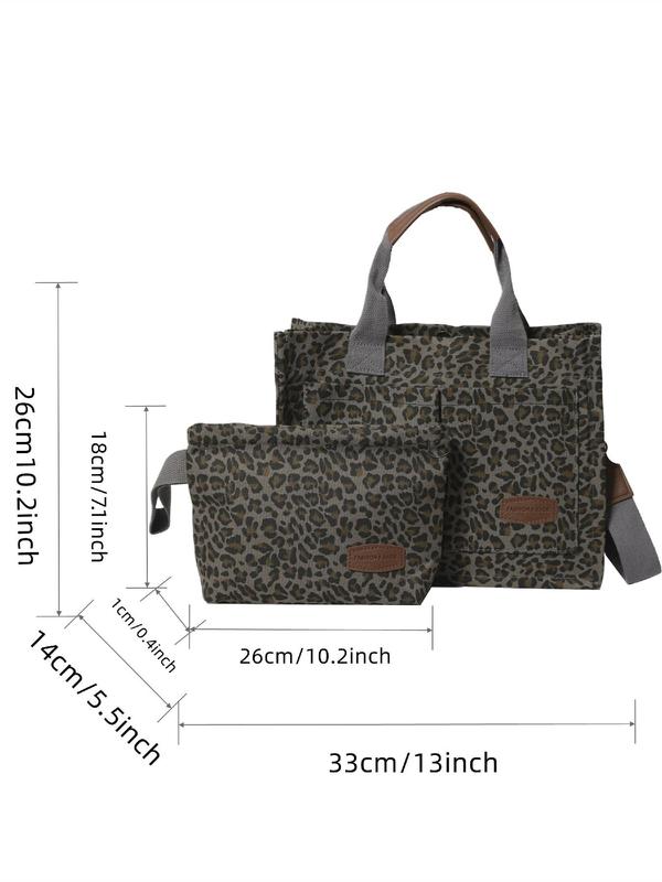 Women's Fashion Leopard Pattern Tote Bag & Clutch Bag, Casual Versatile Shoulder Bag & Clutch Bag, Trendy All-match Bag Set for Daily Use