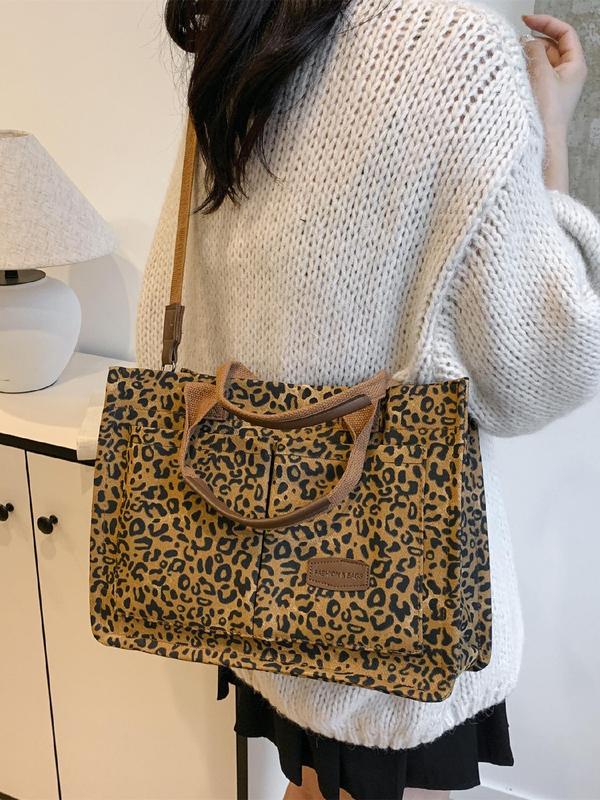 Women's Fashion Leopard Pattern Tote Bag & Clutch Bag, Casual Versatile Shoulder Bag & Clutch Bag, Trendy All-match Bag Set for Daily Use