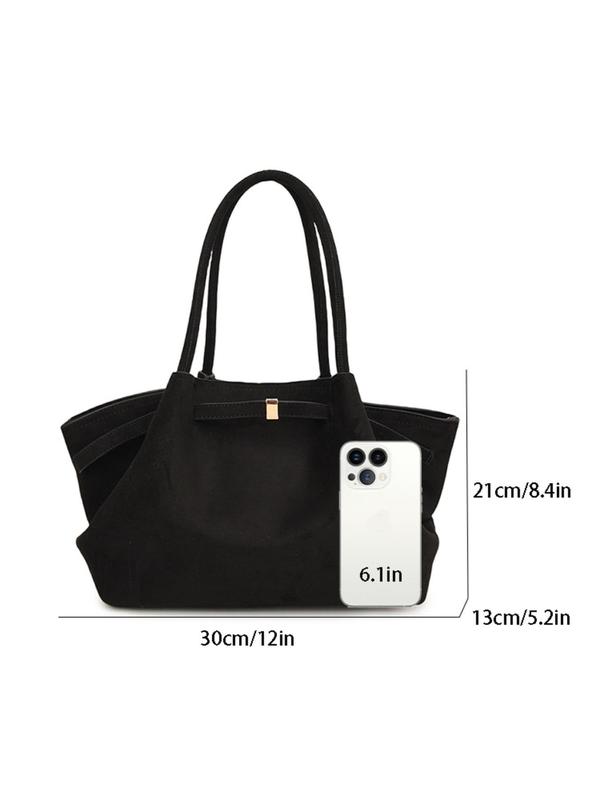 Women's Solid Color Suede Tote Bag, Fashionable Large Capacity Shoulder Bag for Daily Life, Casual Trendy Versatile Commuting Bag for Women & Girls