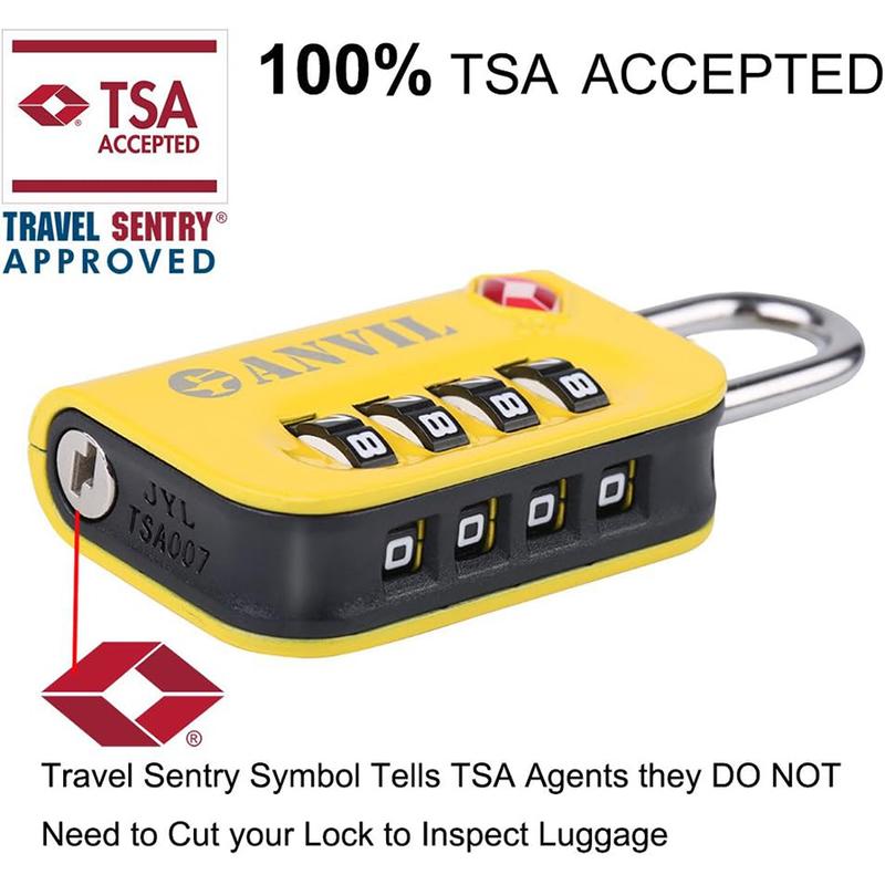 ANVIL TSA Approved Luggage Lock - 4 Digit Combination, 10,000 Combinations, Easy-Read Password Window, Travel Lock for Suitcases, Backpacks, Gym & Student Lockers, Baggage