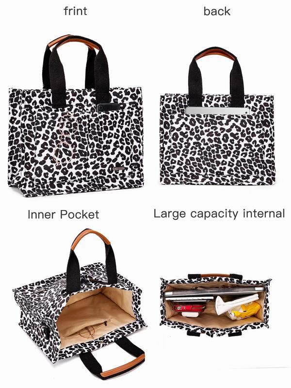 Creative Leopard Print Tote Bag Set, Large Capacity Waterproof Printed Multi-pocket Shoulder Bag & Handbag, Casual Computer Bag & Student Storage Bag,  Everyday Bags