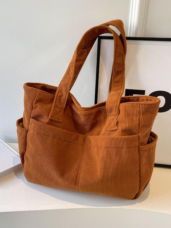 Women's Solid Color Tote Bag, Fashionable Large Capacity Shoulder Bag for Daily Commute, Casual Trendy Versatile High-quality Daily Commuting Bag