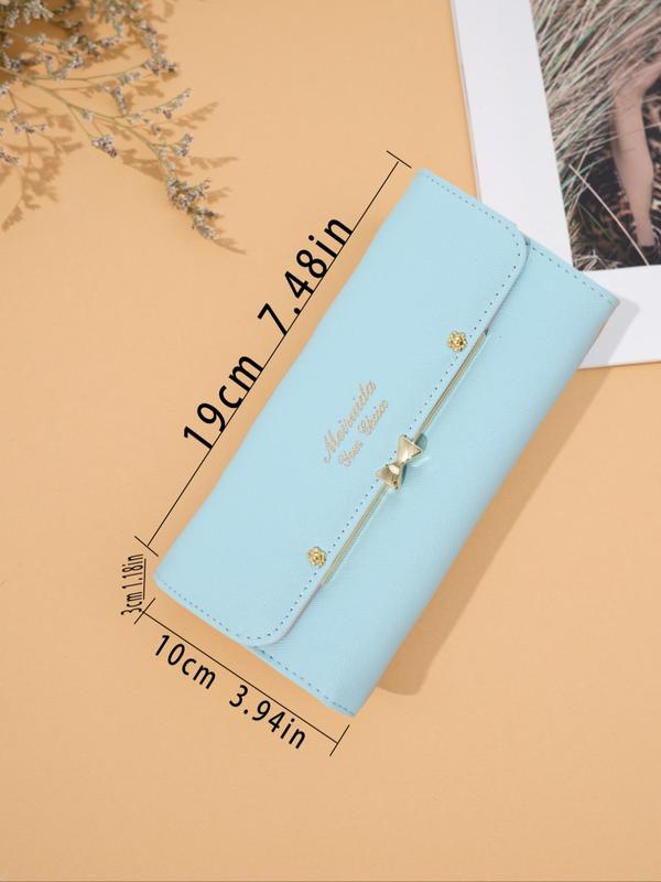 Women's Letter Pattern Bow Buckle Long Wallet,  Multi-card Slot Pu Leather Long Wallet, Fashionable Purse for Daily Used