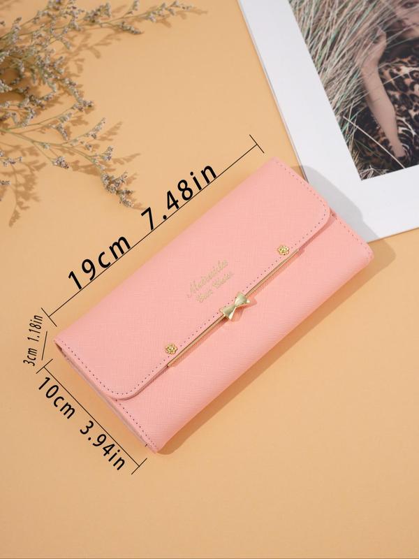 Women's Letter Pattern Bow Buckle Long Wallet,  Multi-card Slot Pu Leather Long Wallet, Fashionable Purse for Daily Used