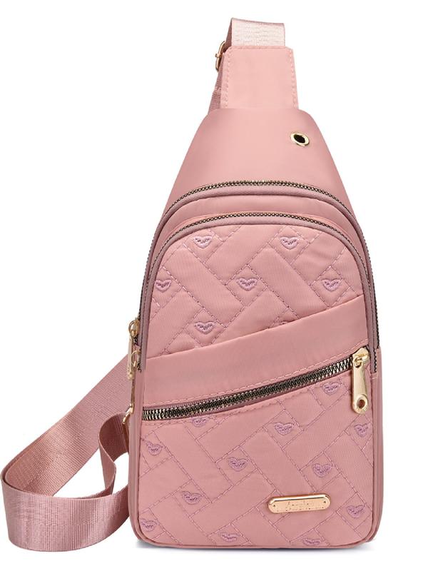 Women's Fashion Quilted Fanny Pack, Casual Heart Pattern Sling Bag for Summer Daily Used, Trendy All-match Work Bag for Women