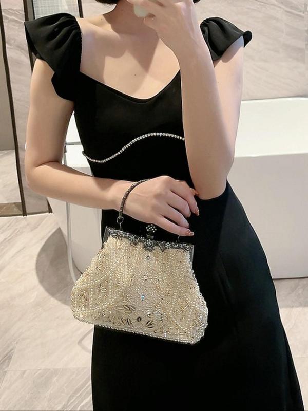 Women's Elegant Faux Pearl Decorated Evening Bag, Exquisite Trendy Rhinestone Decorated Handbag, Fashionable Bag for Party Decoration