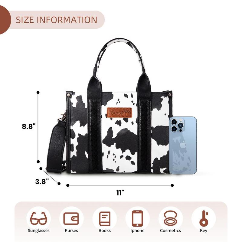 Wrangler -- Concealed Carry Moo Moo Cow Print Tote Handbag - Large Capacity Tote with Zipper for Phones, Cosmetics, Keys, Purses