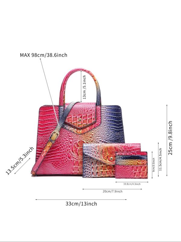 Fashionable Random Crocodile Pattern Bag Set, Large Capacity Shoulder Bag & Clutch Bag & Wallet, Casual Trendy Versatile High-quality Daily Commuting Bag Set, Girl Fashionable Shopping Bag