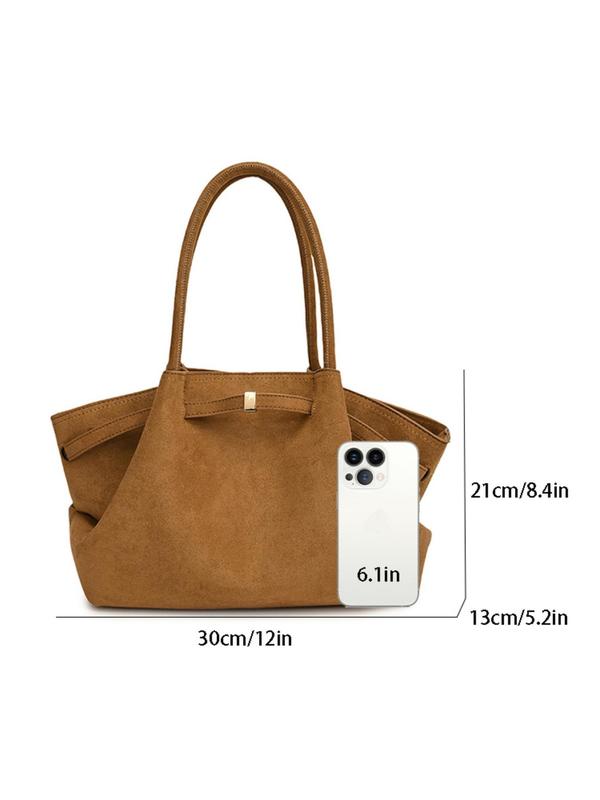 Women's Solid Color Suede Tote Bag, Fashionable Large Capacity Shoulder Bag for Daily Life, Casual Trendy Versatile Commuting Bag for Women & Girls