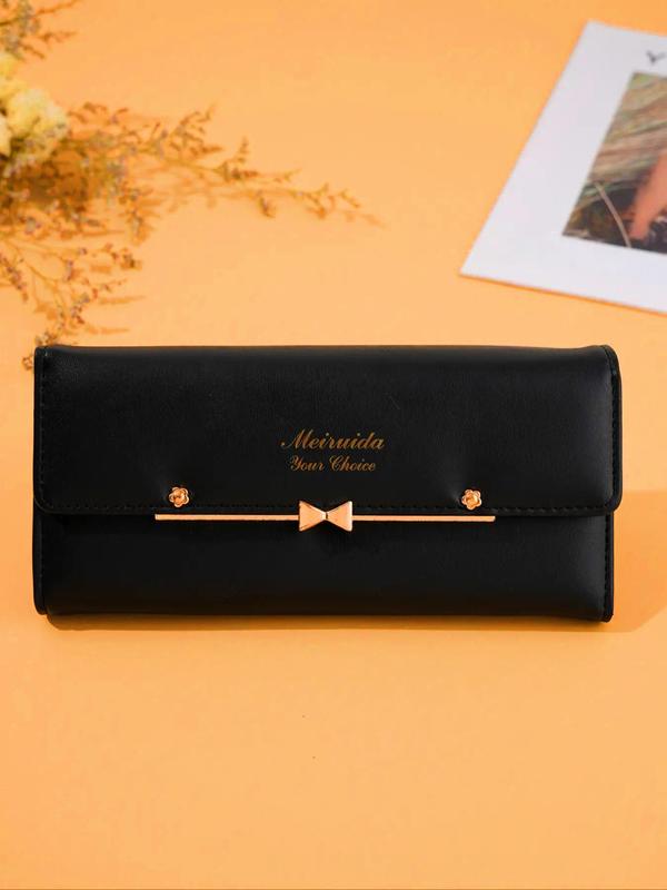 Women's Letter Pattern Bow Buckle Long Wallet,  Multi-card Slot Pu Leather Long Wallet, Fashionable Purse for Daily Used