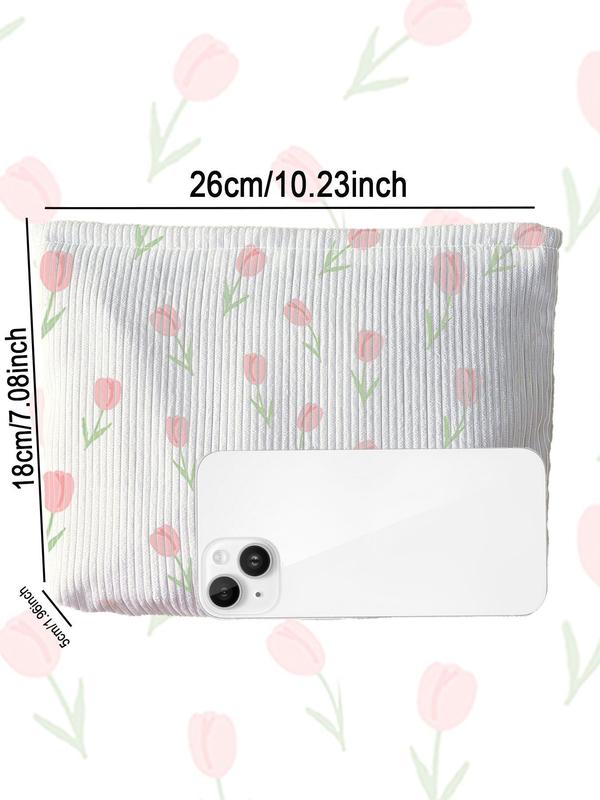 Floral Pattern Corduroy Cosmetic Bag, Multi-functional Makeup Bag, Travel Cosmetic Bag, Suitable for Leisure Travel, Business Trips