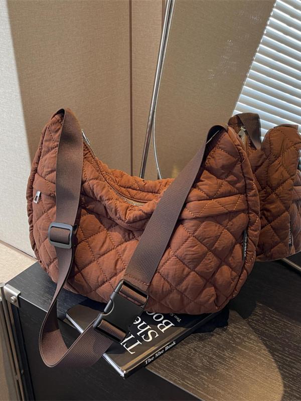 Women's Solid Color Quilted Hobo Bag, Fashionable Lightweight Shoulder Bag for Work & Commute, Casual Trendy Versatile High-quality Daily Commuting Bag