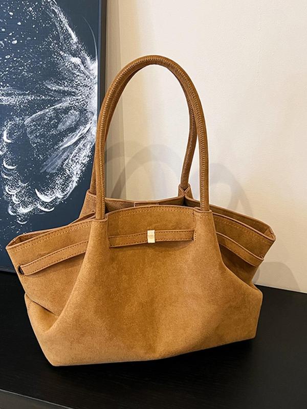 Women's Solid Color Suede Tote Bag, Fashionable Large Capacity Shoulder Bag for Daily Life, Casual Trendy Versatile Commuting Bag for Women & Girls