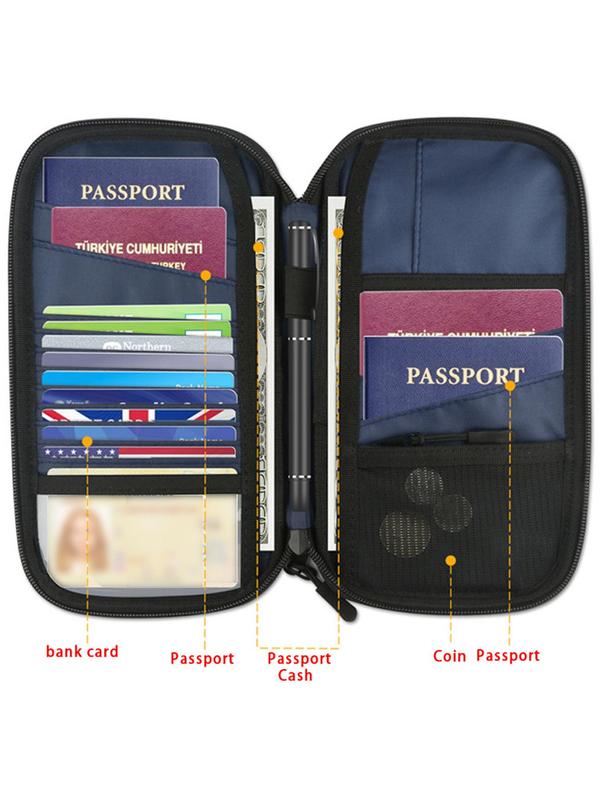 RFID Travel Passport Holder, Men's Letter Pattern Clutches, Lightweight Portable Travel Document Organizer, Passport Card Cover with Zipper Pocket, Travel Anti-theft Storage Bag, Travel Essentials