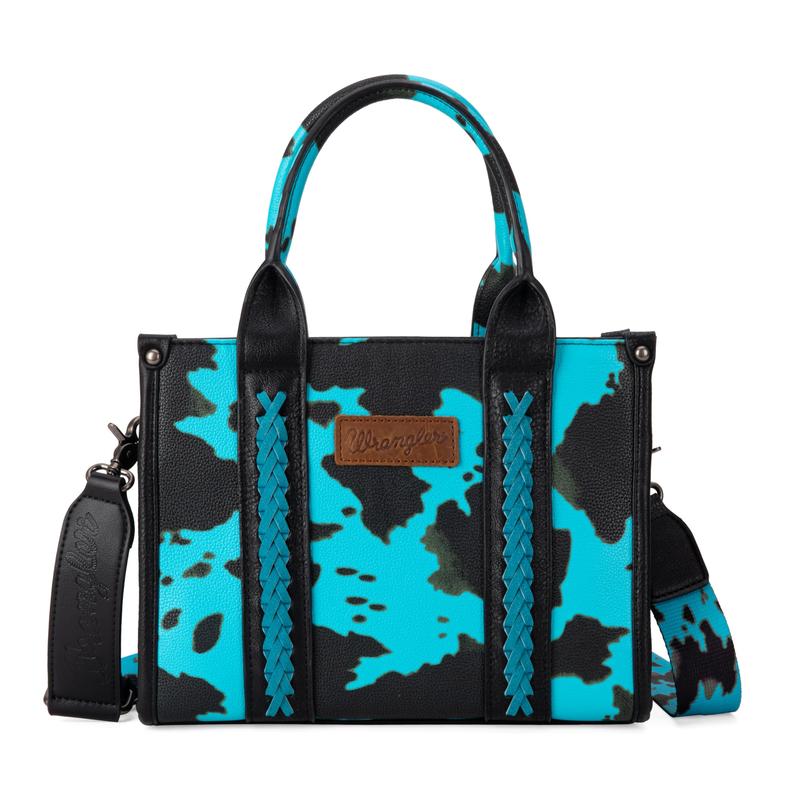 Wrangler Cow Print Tote Bag for Women Western Purse Boho Top Handle Stachel Handbag with Guitar Strap Gift Black, XY WG133-8120SBK wrangler tote bag