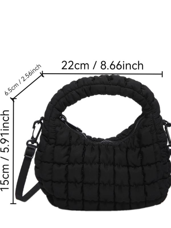 Women's Solid Color Puffer Quilted Nylon Crossbody Bag, Cute Shoulder Strap Cloud Puff Shoulder Bag, Suitable for Daily Use, Casual, Trendy and Versatile High-quality Daily Commuter Bag