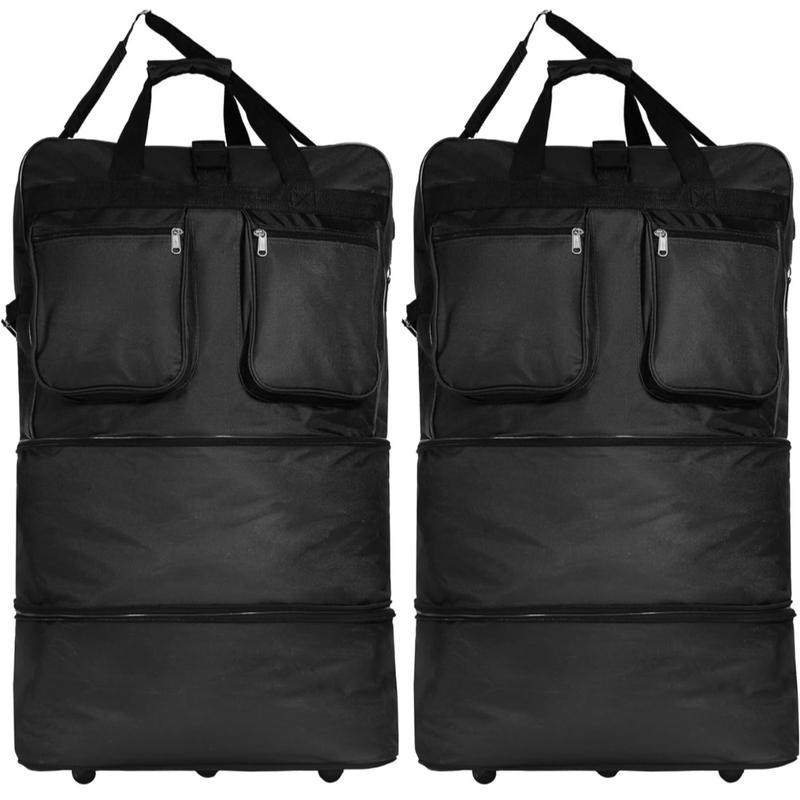 Pack of 2 Black Rolling Wheeled Expandable Duffle Bag Spinner Suitcase - 36