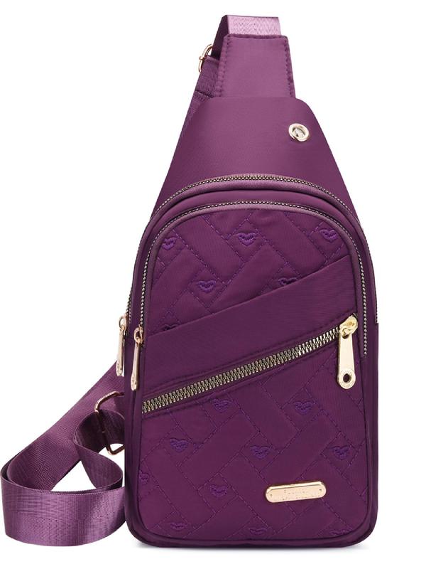 Women's Fashion Quilted Fanny Pack, Casual Heart Pattern Sling Bag for Summer Daily Used, Trendy All-match Work Bag for Women