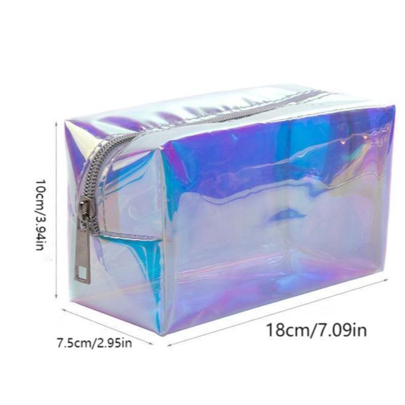 Portable Waterproof Laser Design Cosmetic Storage Bag, 1 Count Space Saving Large Capacity Zipper Makeup Container Toiletry Organizer Pouch