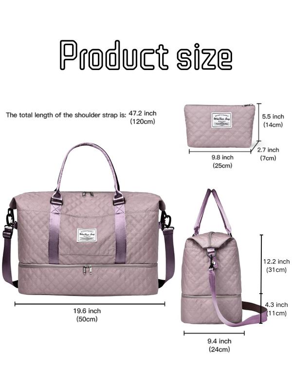 Summer 2024 Plain Quilted Oxford Cloth Tote Bag Shoulder Bag with Bag Charm, Large Travel Bags with Adjustable Shoulder Strap, Sports Fitness Bag, Travel Essentials, Travel Accessories 2024, Fall Outfits, Fall Freshness, Luxury Designer bag