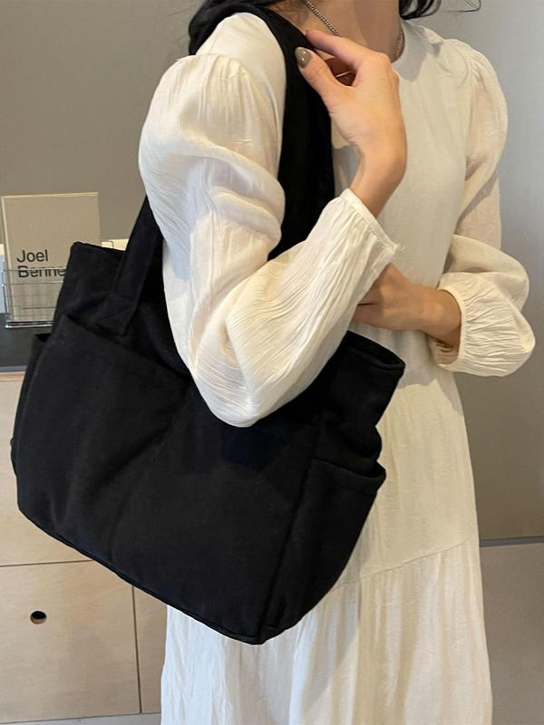 Women's Solid Color Tote Bag, Fashionable Large Capacity Shoulder Bag for Daily Commute, Casual Trendy Versatile High-quality Daily Commuting Bag