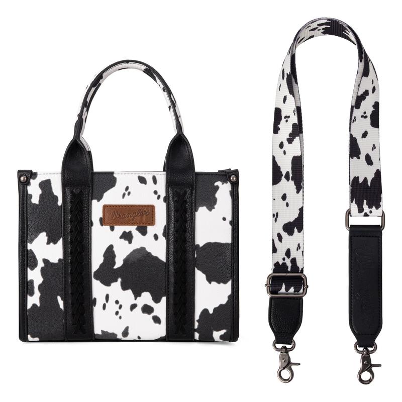 Wrangler Cow Print Tote Bag for Women Western Purse Boho Top Handle Stachel Handbag with Guitar Strap Gift Black, XY WG133-8120SBK wrangler tote bag