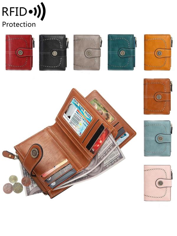 Women's Elegant Plain Color Short Wallet, 2024 New Style Fashionable PU Leather Coin Purse, Multi-functional Card Holder, Perfect Daily Use Souvenir