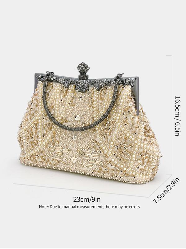 Women's Elegant Faux Pearl Decorated Evening Bag, Exquisite Trendy Rhinestone Decorated Handbag, Fashionable Bag for Party Decoration