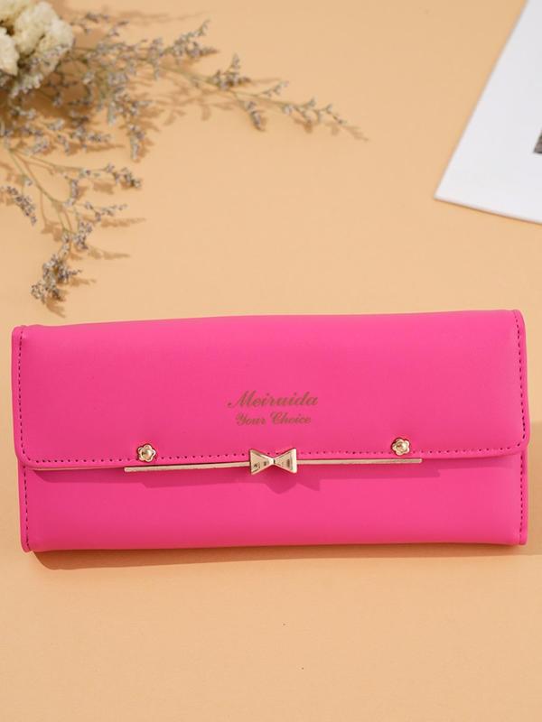 Women's Letter Pattern Bow Buckle Long Wallet,  Multi-card Slot Pu Leather Long Wallet, Fashionable Purse for Daily Used