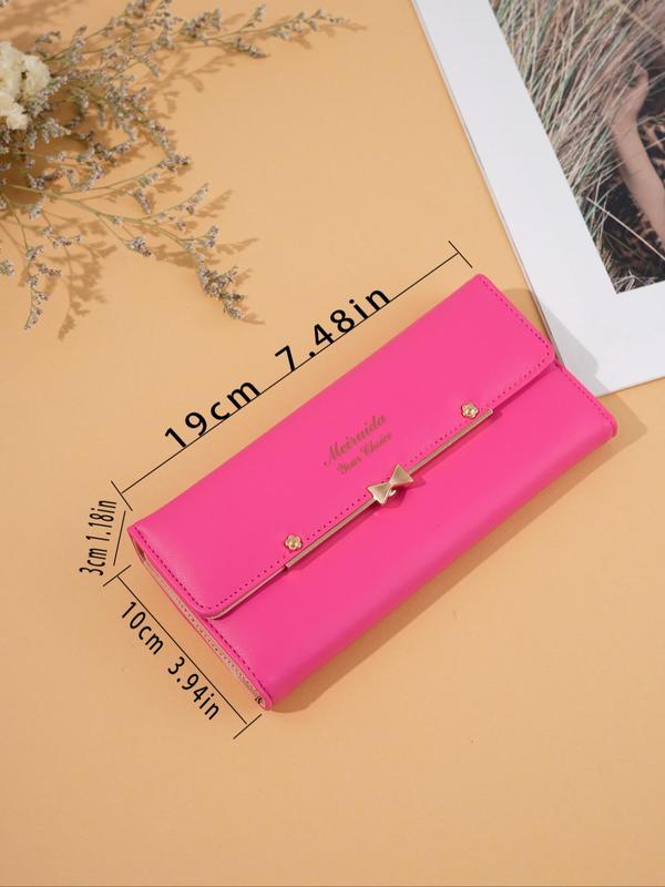 Women's Letter Pattern Bow Buckle Long Wallet,  Multi-card Slot Pu Leather Long Wallet, Fashionable Purse for Daily Used