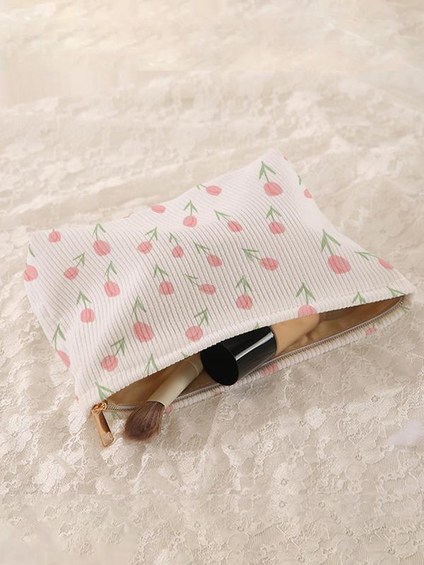 Floral Pattern Corduroy Cosmetic Bag, Multi-functional Makeup Bag, Travel Cosmetic Bag, Suitable for Leisure Travel, Business Trips