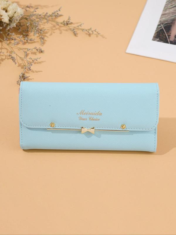 Women's Letter Pattern Bow Buckle Long Wallet,  Multi-card Slot Pu Leather Long Wallet, Fashionable Purse for Daily Used