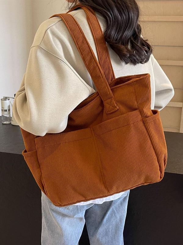 Women's Solid Color Tote Bag, Fashionable Large Capacity Shoulder Bag for Daily Commute, Casual Trendy Versatile High-quality Daily Commuting Bag