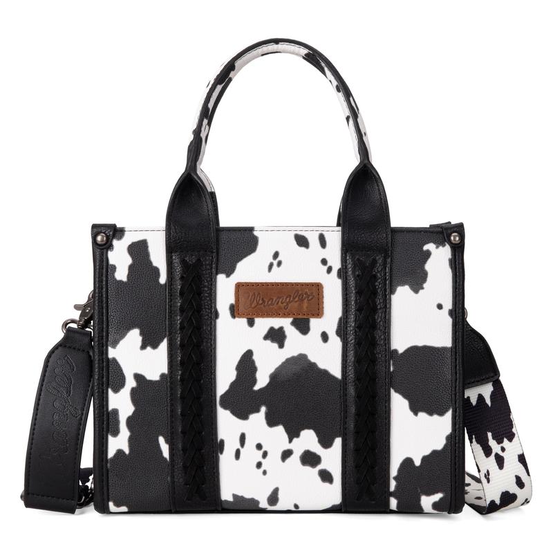 Wrangler Cow Print Tote Bag for Women Western Purse Boho Top Handle Stachel Handbag with Guitar Strap Gift Black, XY WG133-8120SBK wrangler tote bag