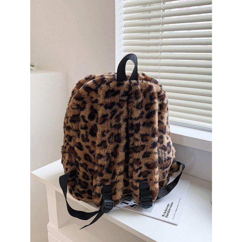 Allover Leopard Pattern Fluffy Backpack, Bag For School For CollegeSchool Bag,School BackpackLarge CapacityFor Teen Girls Women College StudentsCollege,Middle School, High School,Outdoors, Travel, Outings,Back To Schoolback To School,Cute