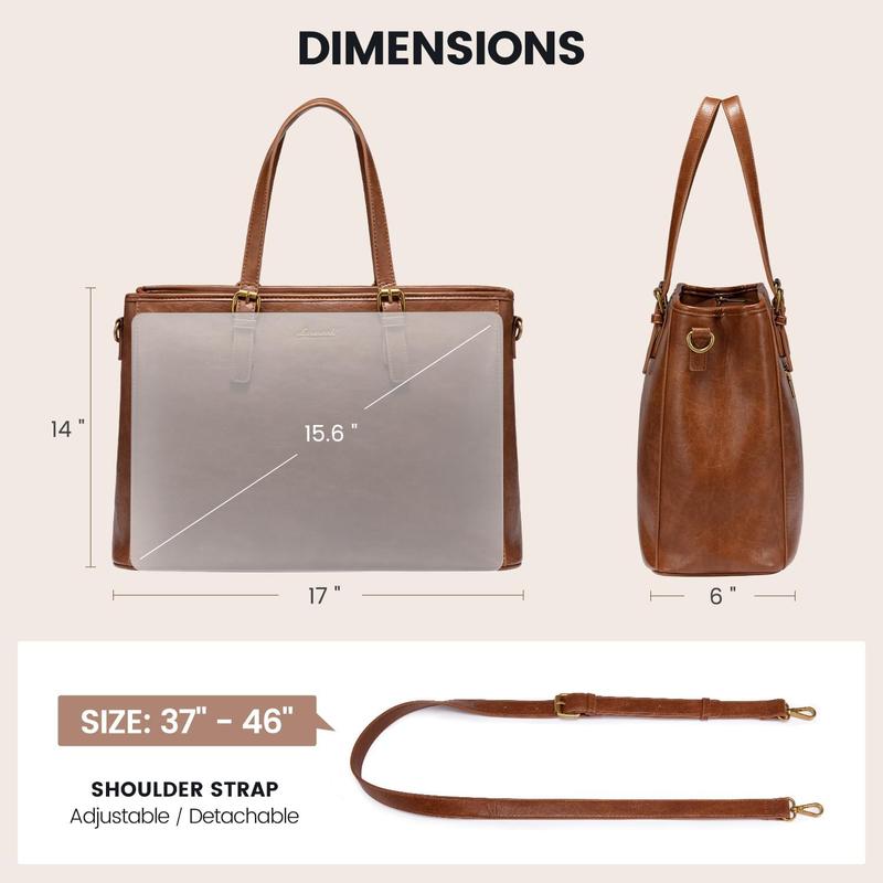 Laptop Bag, 15.6 Inch Womens Vegan Leather Computer Briefcase, Professional Office Work Tote, Waterproof Laptop Purse, Brown