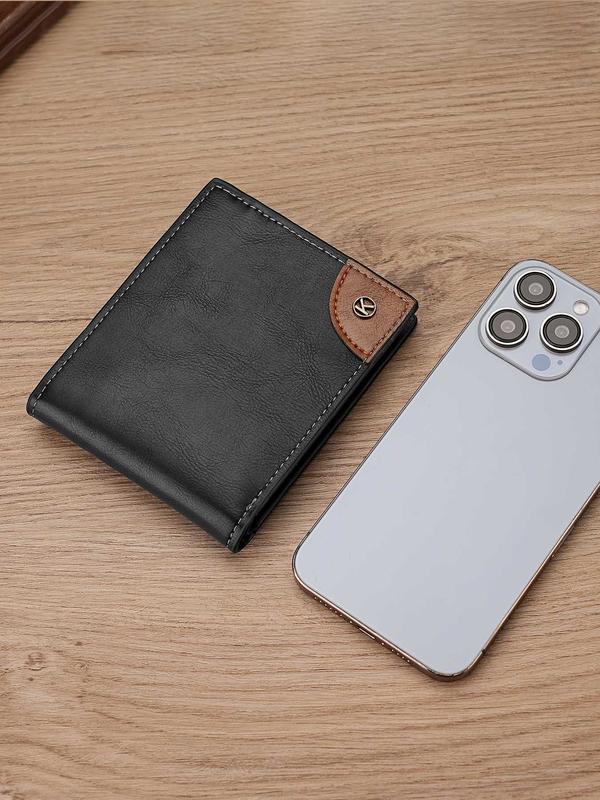 Men's Simple Plain Pu Leather Zipper Short Wallet, Casual Business Card Holder, Trendy Card Slots Wallet for Men As Gift