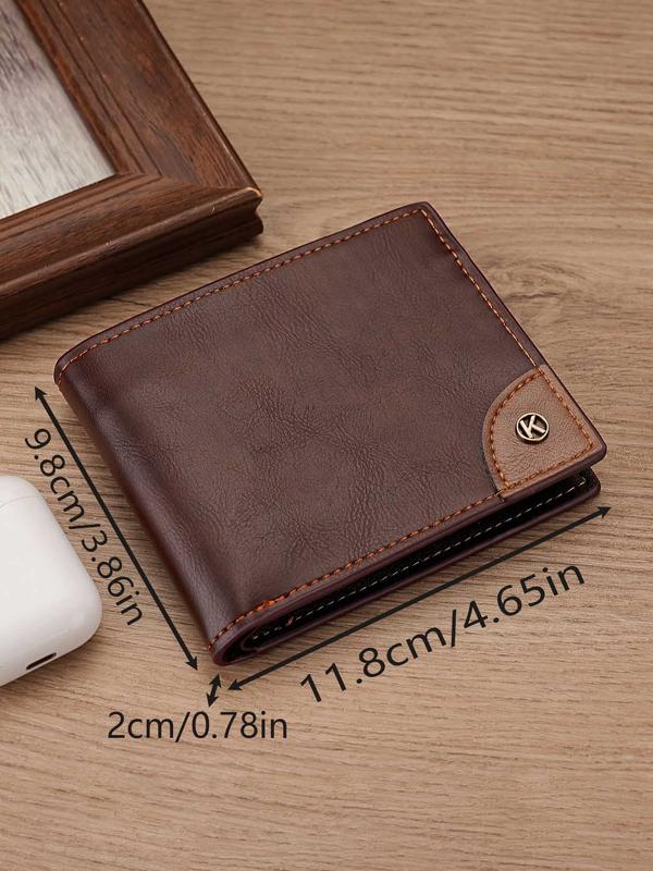 Men's Simple Plain Pu Leather Zipper Short Wallet, Casual Business Card Holder, Trendy Card Slots Wallet for Men As Gift