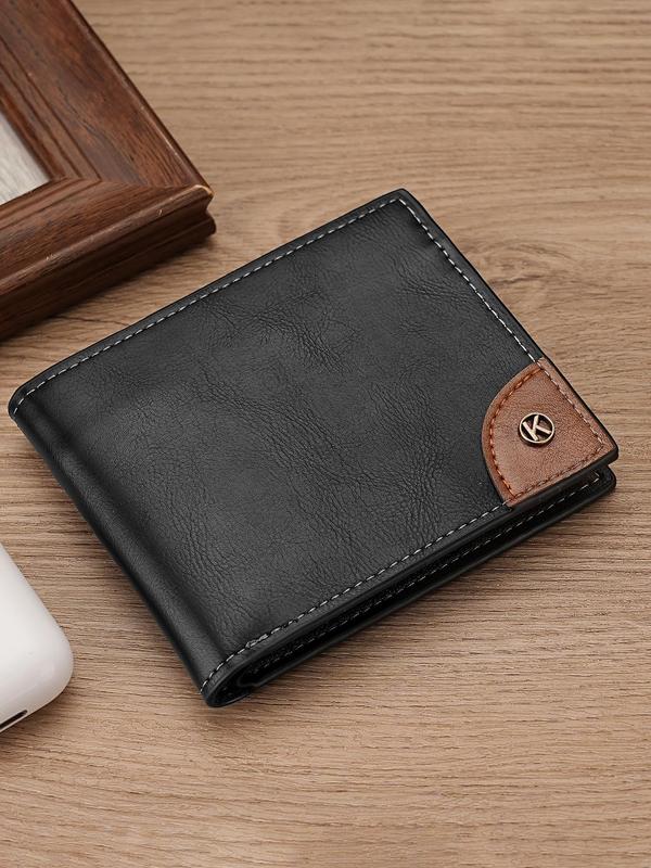 Men's Simple Plain Pu Leather Zipper Short Wallet, Casual Business Card Holder, Trendy Card Slots Wallet for Men As Gift