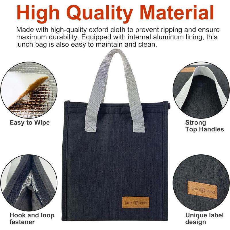 Minimalist Lunch Bag, Reusable Insulated Lunch Bag for Women Men Lunch Box Container Leakproof Simple Bento Lunch Tote Adults Lunch Cooler Bag for Work Office Picnic or Travel (Black)