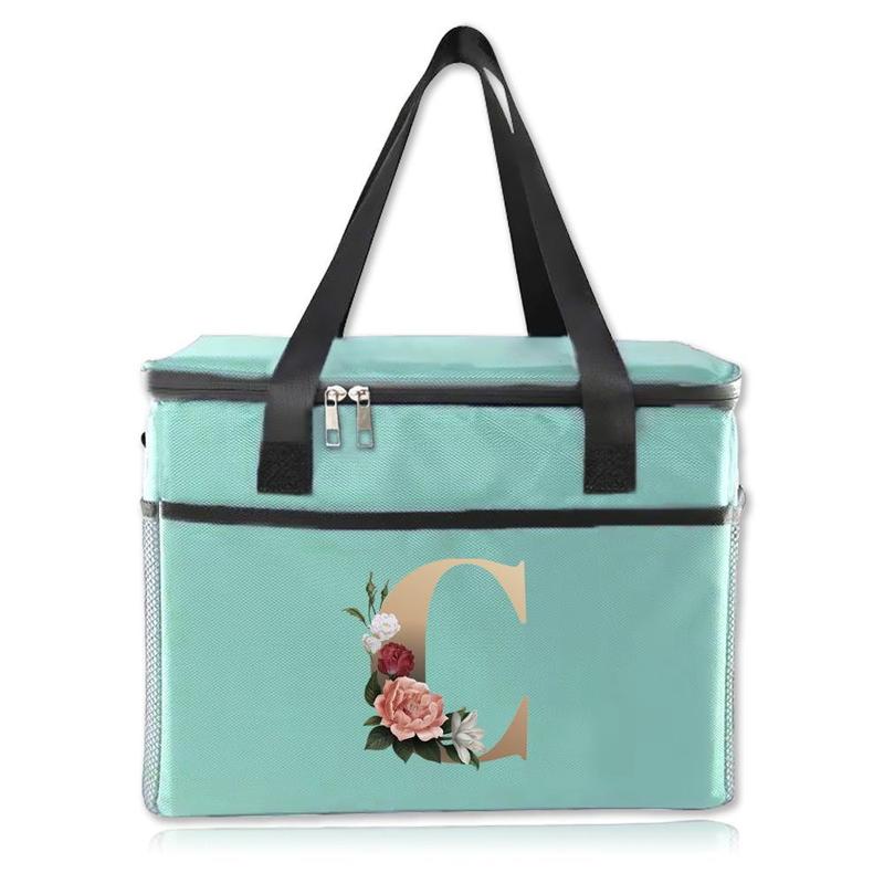 Letter & Flower Pattern Bento Bag, 1 Count Reusable Lunch Bag, Durable Thermal Food Container, Reusable Canvas Handbag for Students, Office Worker