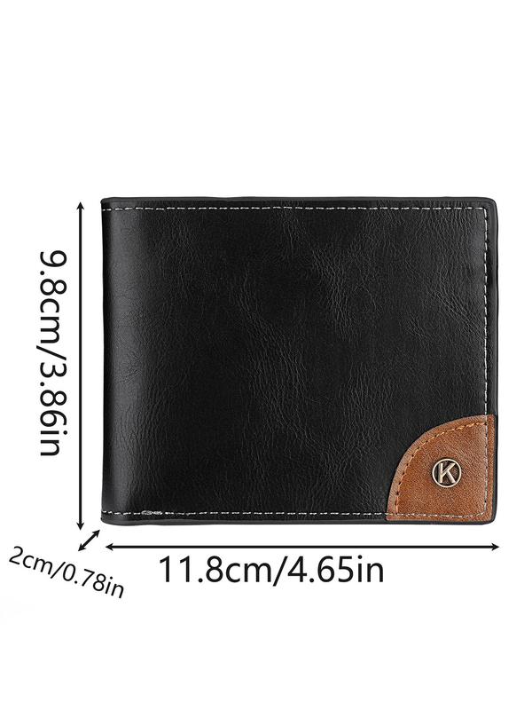 Men's Simple Plain Pu Leather Zipper Short Wallet, Casual Business Card Holder, Trendy Card Slots Wallet for Men As Gift